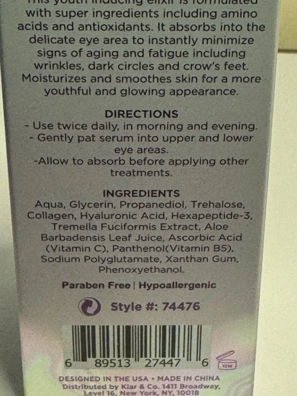 Glow Elixir Eye Serum With Vitamin C Hyaluronic Acid & Peptides 1 Oz Anti-Aging